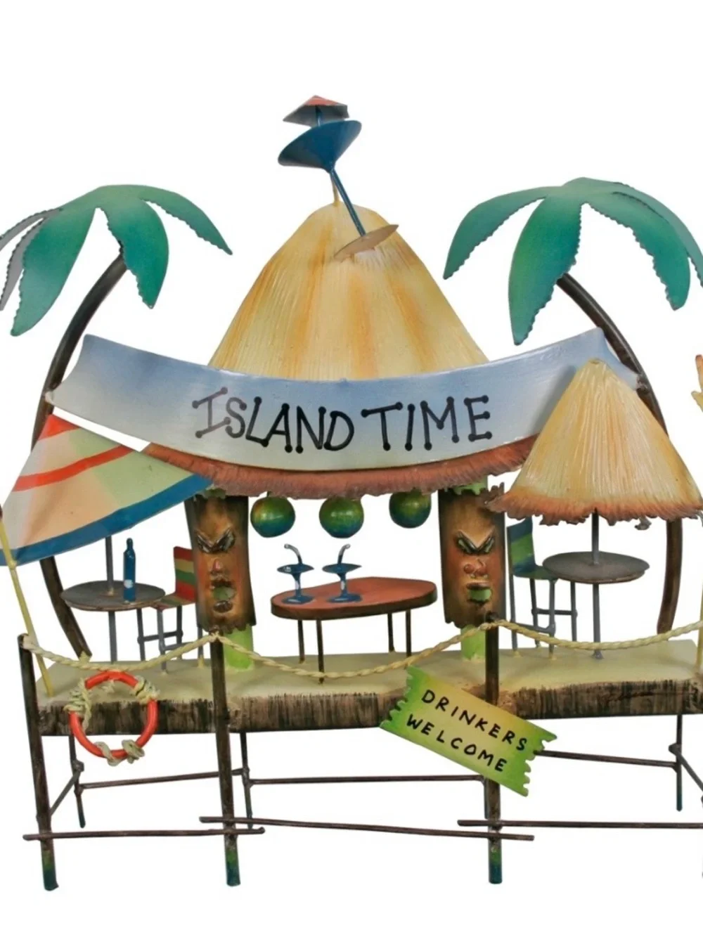 Island Time Tiki Bar Wall Decor - Tropical Green & Yellow